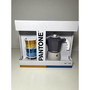 PANTONE Espresso Cup (2) Fine China Porcelain Camping Coffer Maker Set Gift Box